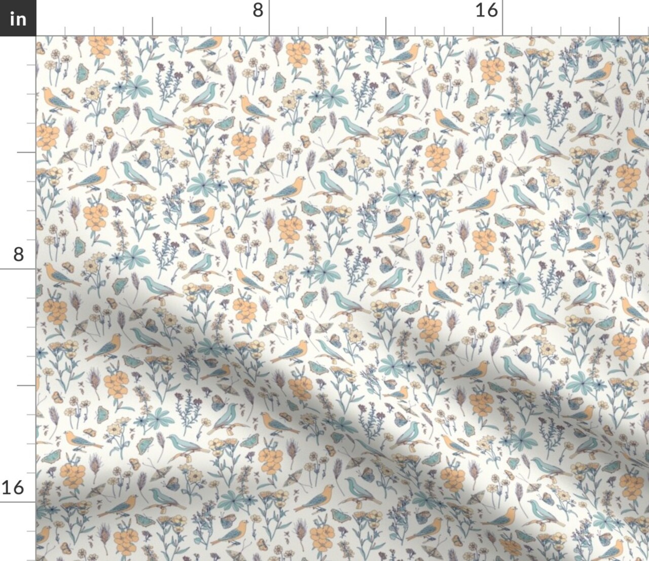 Delicate Flower Butterfly Birds Summer Floral Hand Painted Watercolor Romantic Custom Printed Fabric by Spoonflower Various Fabrics by the Yard or Fat Quarter